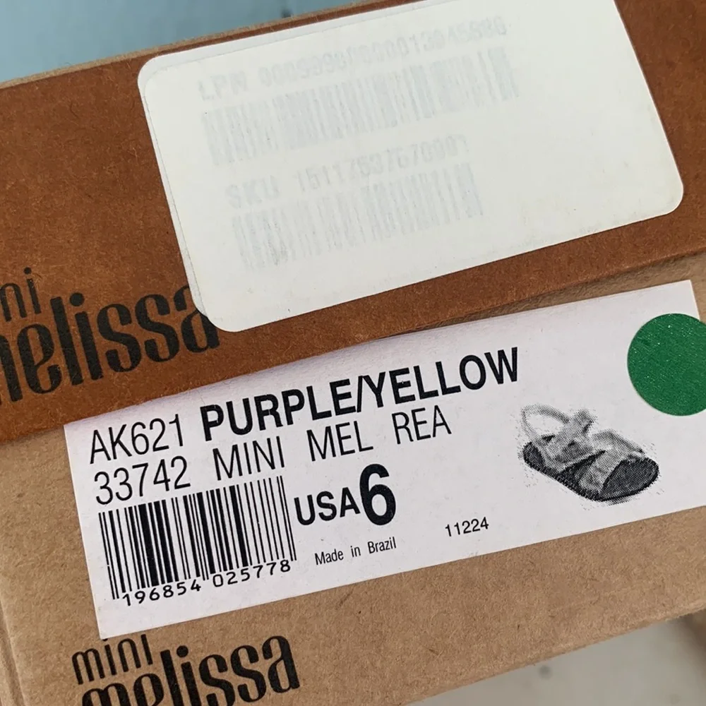 NWT Mini Melissa Real Jelly Paris Sandals 6 Purple/Yellow w/ Box